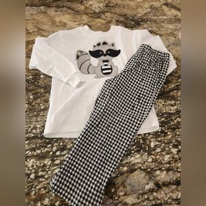 Kids Pants Set with Raccoon Design - White and Black